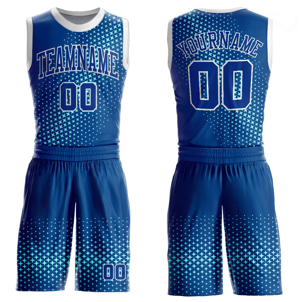 Custom Royal Royal-Teal Round Neck Sublimation Basketball Uniform Jersey - Main View