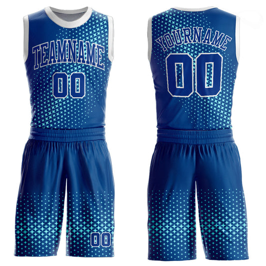 Custom Royal Royal-Teal Round Neck Sublimation Basketball Uniform Jersey - Main View