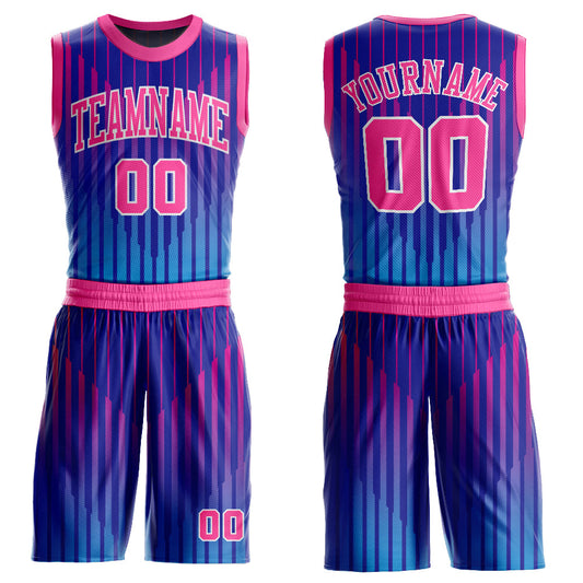 Custom Royal Pink-White Round Neck Sublimation Basketball Uniform Jersey - Main View