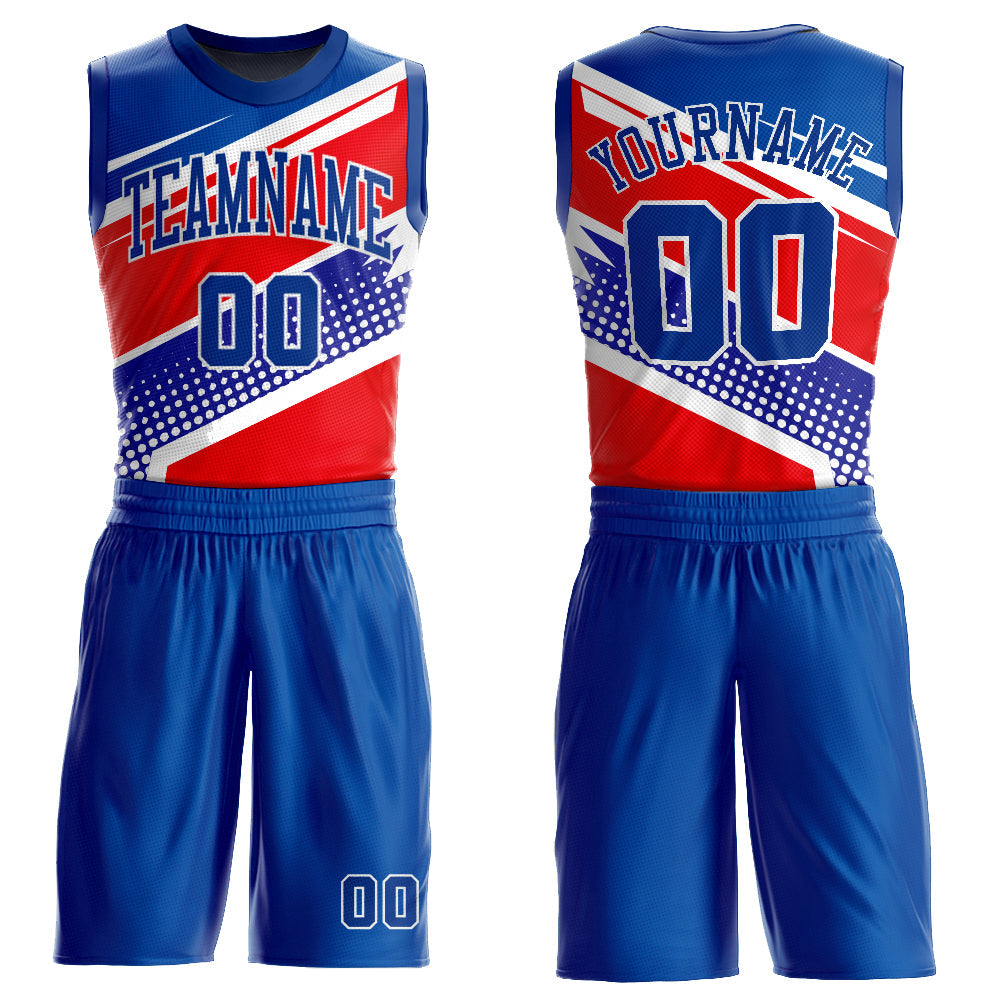 Custom Royal Royal-Red Round Neck Sublimation Basketball Uniform Jersey - Main View