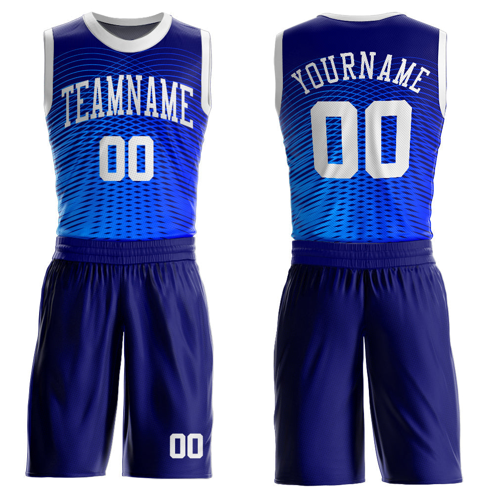 Custom Royal White-Navy Round Neck Sublimation Basketball Uniform Jersey - Main View