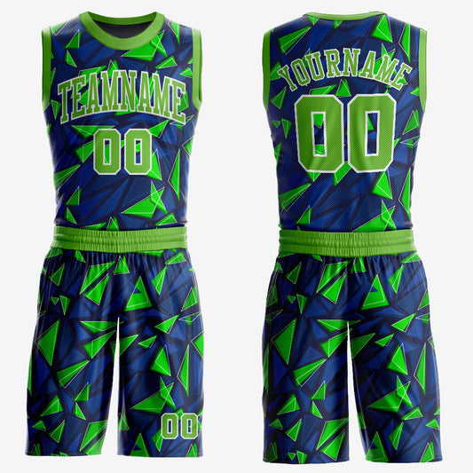 Custom Royal Neon Green-White Round Neck Sublimation Basketball Uniform Jersey - Main View