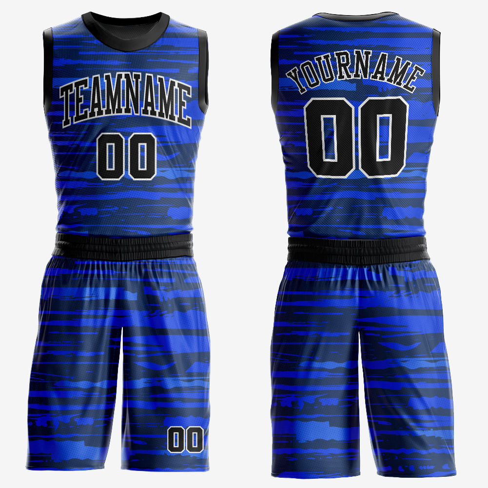 Custom Royal Black-White Round Neck Sublimation Basketball Uniform Jersey - Main View