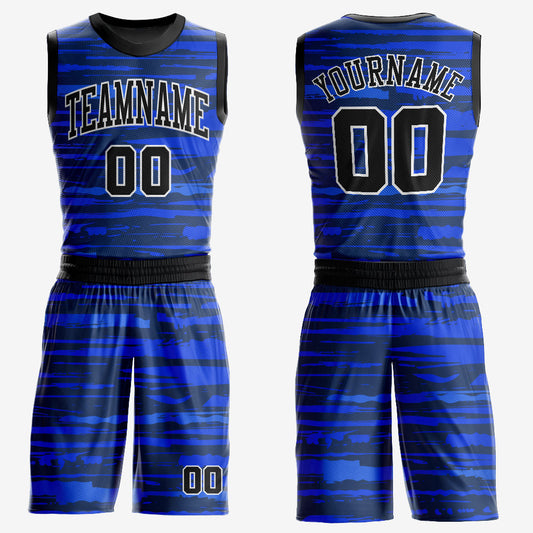 Custom Royal Black-White Round Neck Sublimation Basketball Uniform Jersey - Main View