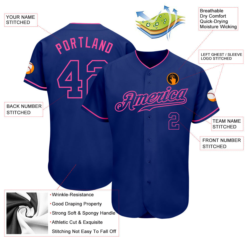 Custom Royal Royal-Pink Authentic Baseball Jersey view 3