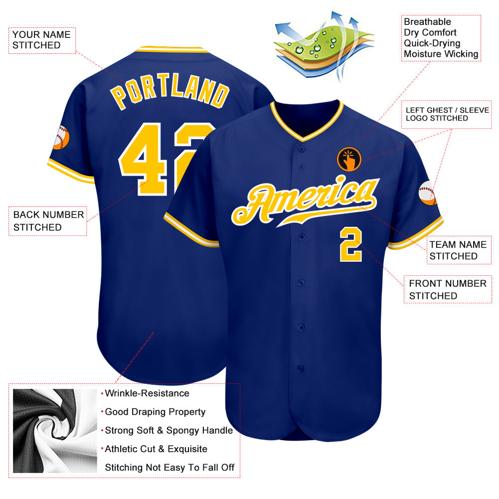 Custom Royal Gold-White Authentic Baseball Jersey view 3