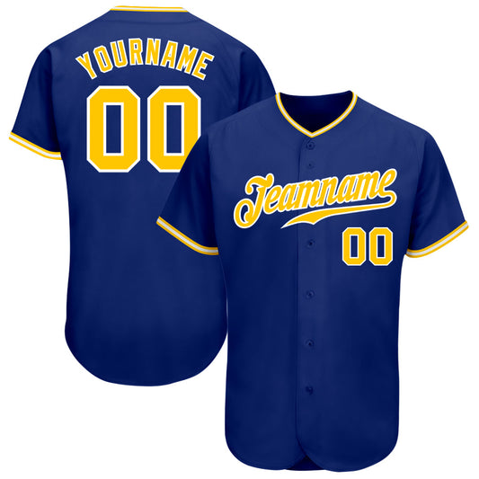 Custom Royal Gold-White Authentic Baseball Jersey - Main View