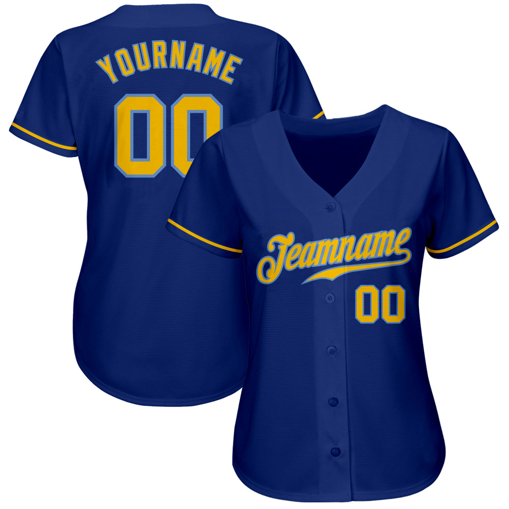 Custom Royal Gold-Light Blue Authentic Baseball Jersey view 2