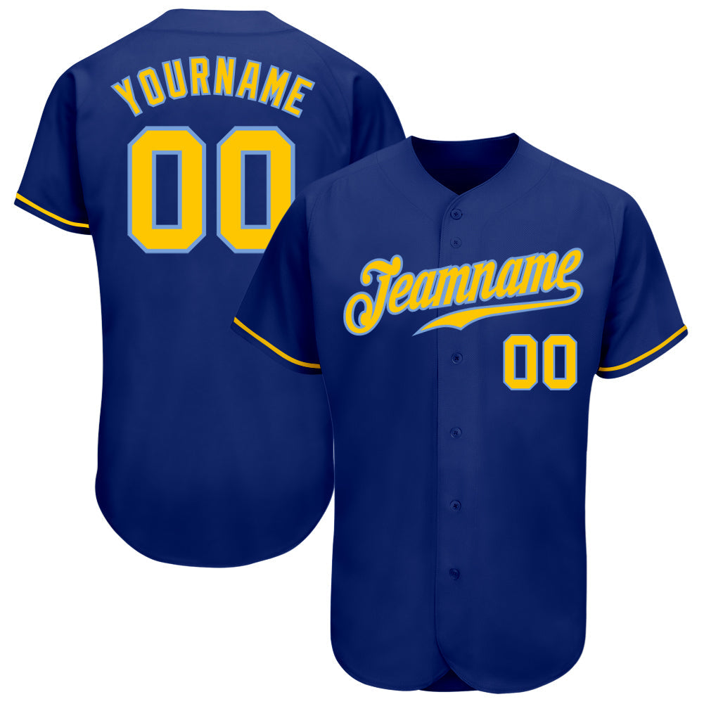 Custom Royal Gold-Light Blue Authentic Baseball Jersey - Main View