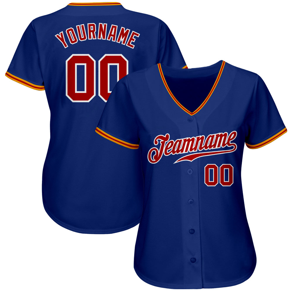 Custom Royal Red White-Gold Authentic Baseball Jersey view 2