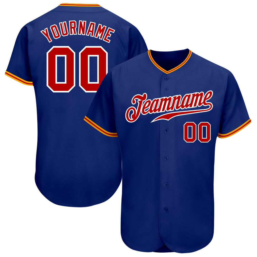 Custom Royal Red White-Gold Authentic Baseball Jersey - Main View