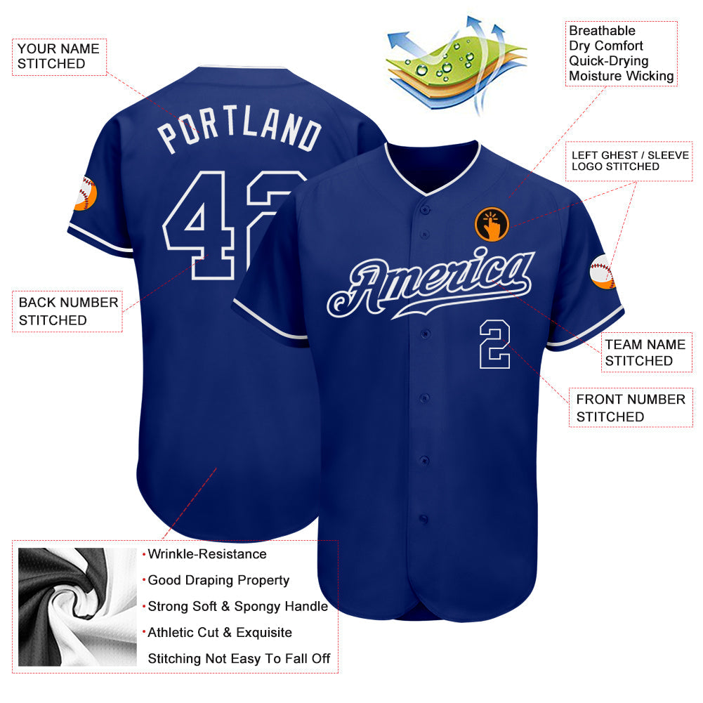 Custom Royal Royal-White Authentic Baseball Jersey view 3