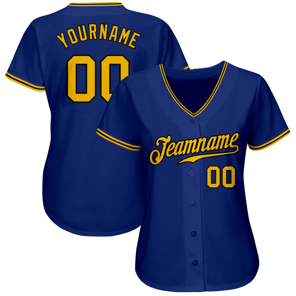 Custom Royal Gold-Black Authentic Baseball Jersey view 2