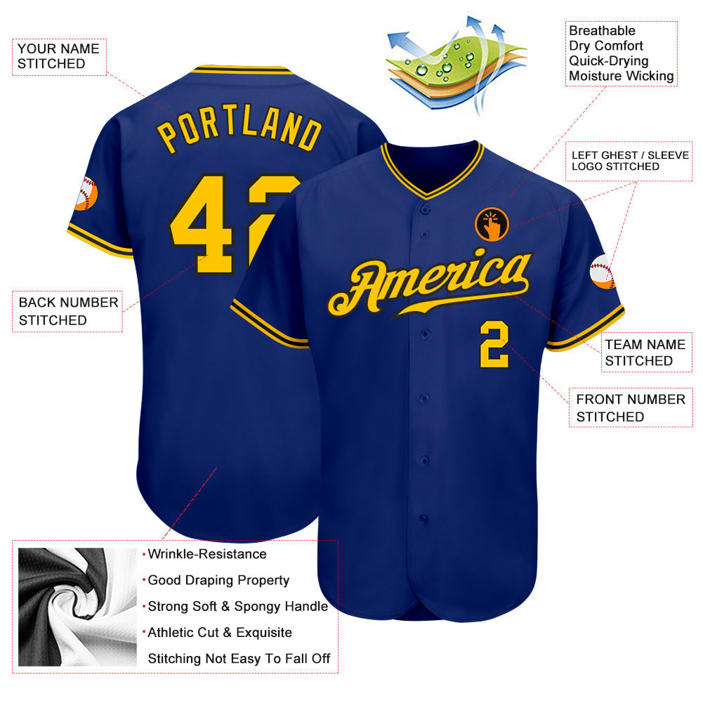 Custom Royal Gold-Black Authentic Baseball Jersey view 3