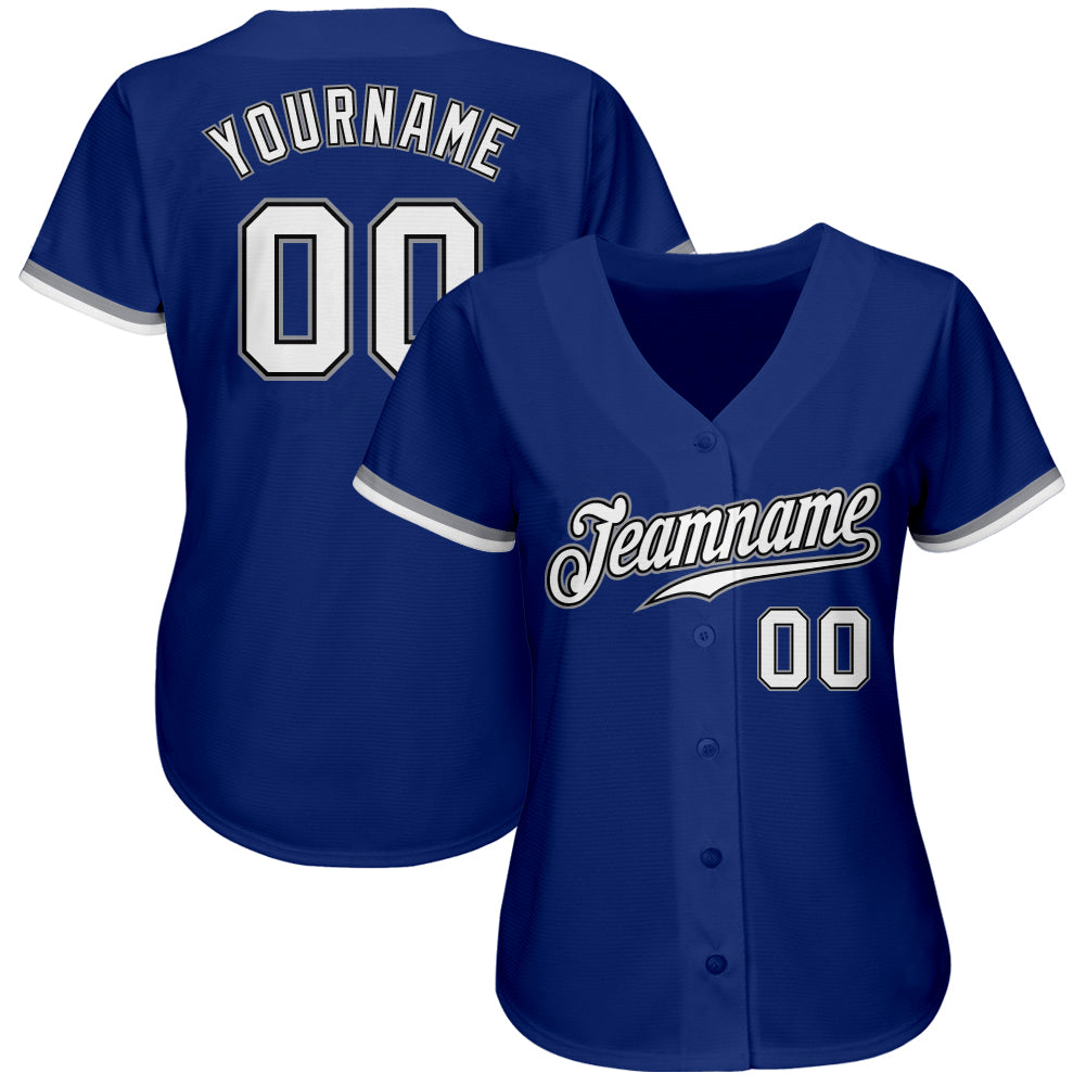 Custom Royal White Black-Gray Authentic Baseball Jersey view 2