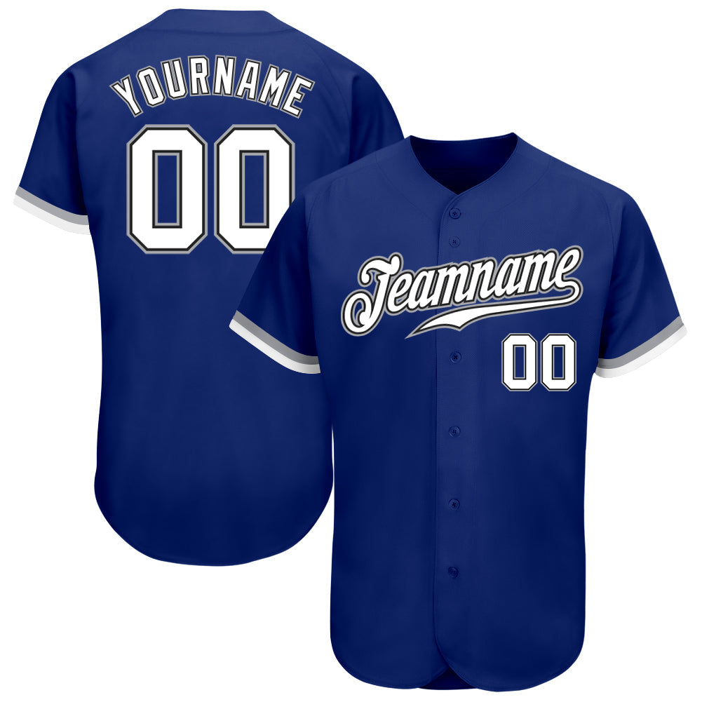 Custom Royal White Black-Gray Authentic Baseball Jersey - Main View