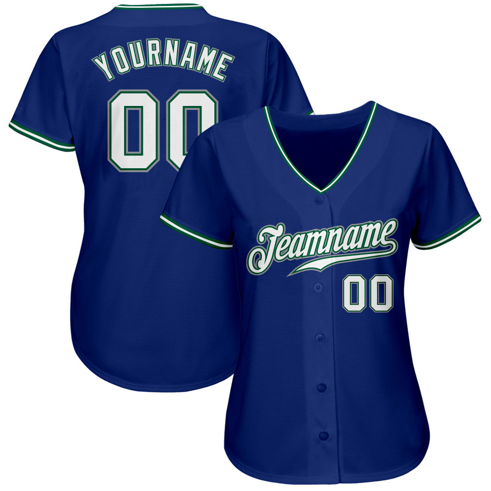 Custom Royal White Kelly Green-Gray Authentic Baseball Jersey view 2