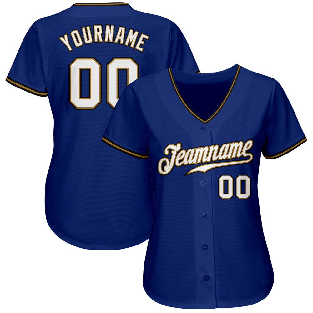 Custom Royal White Old Gold-Black Authentic Baseball Jersey view 2