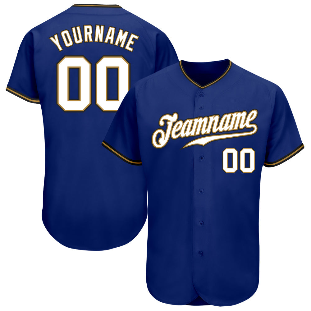 Custom Royal White Old Gold-Black Authentic Baseball Jersey - Main View