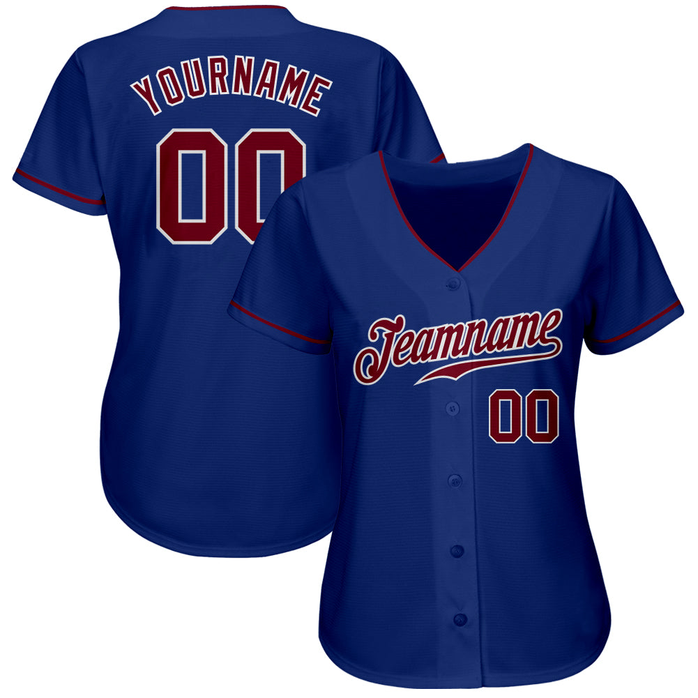 Custom Royal Crimson-White Authentic Baseball Jersey view 2