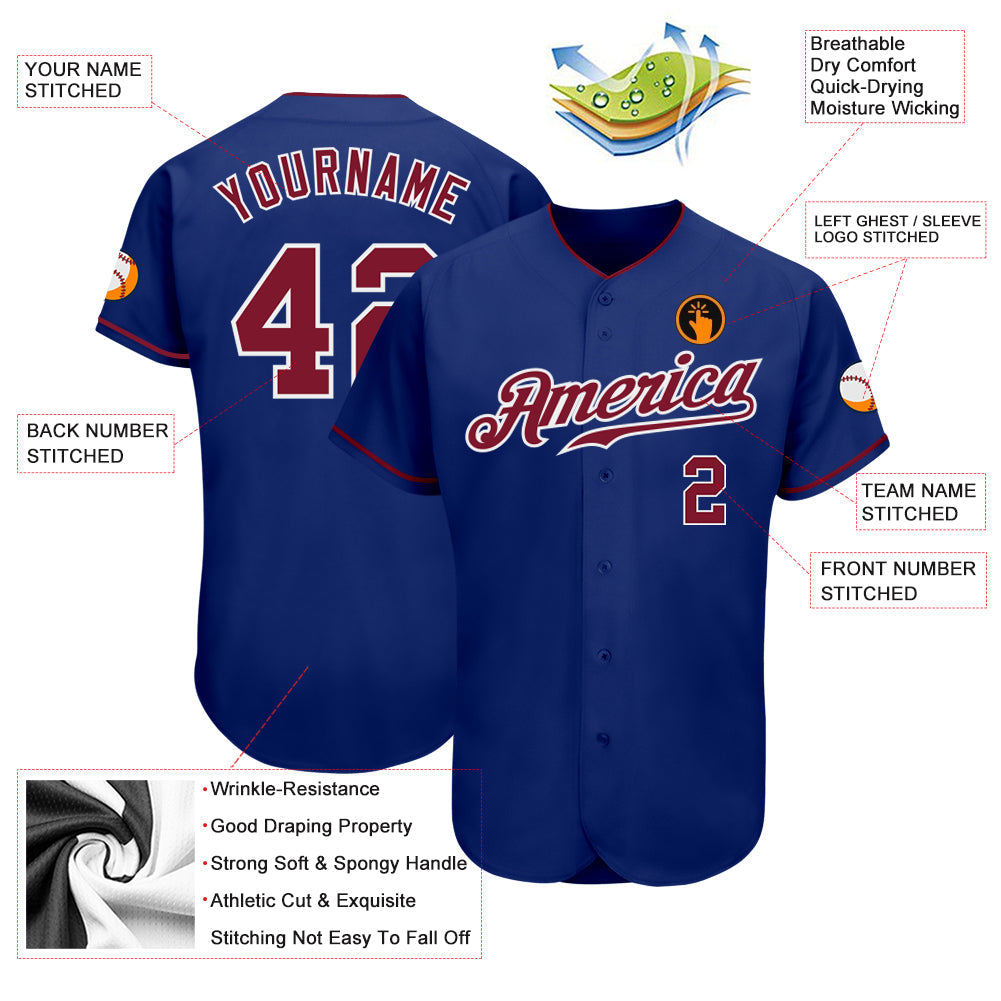 Custom Royal Crimson-White Authentic Baseball Jersey view 3