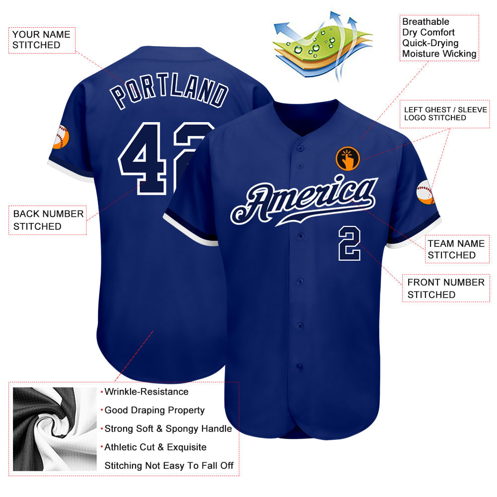 Custom Royal Navy-White Authentic Baseball Jersey view 3