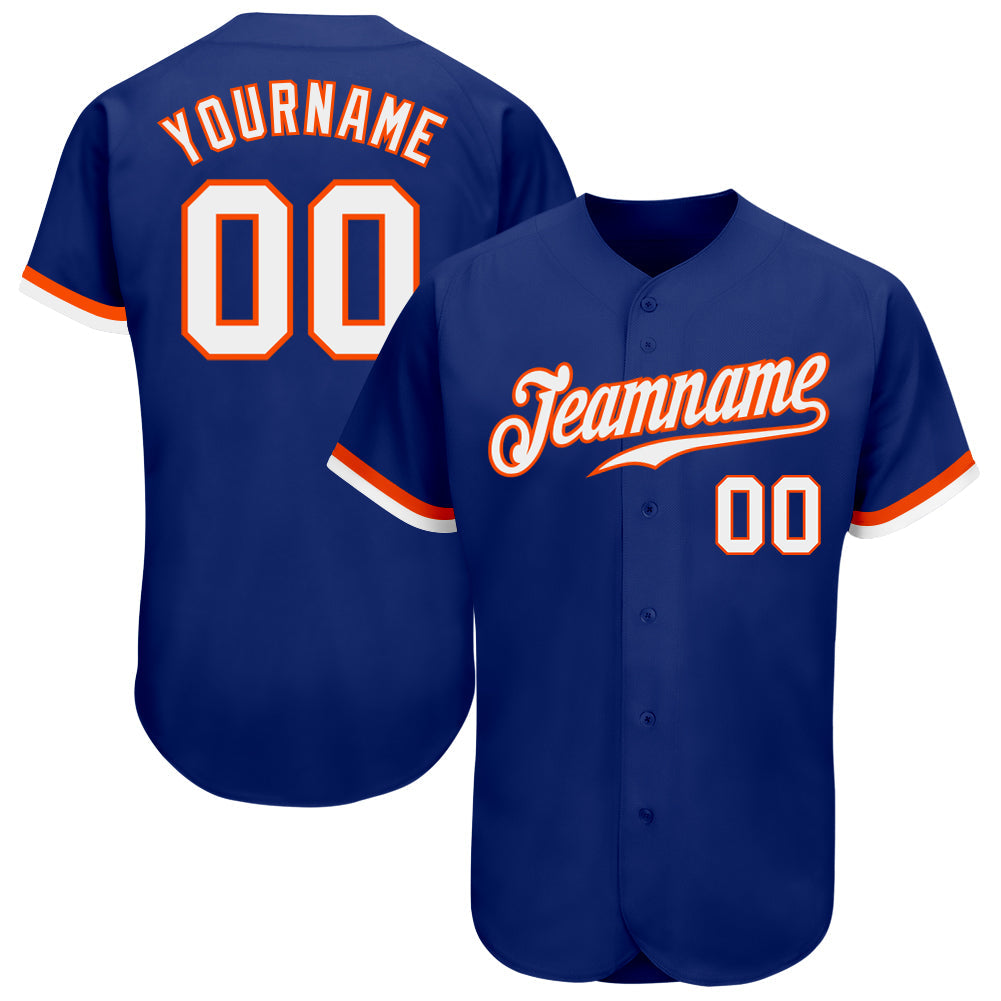 Custom Royal White-Orange Authentic Baseball Jersey - Main View