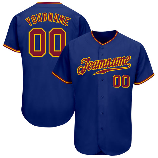 Custom Royal Crimson-Gold Authentic Baseball Jersey - Main View