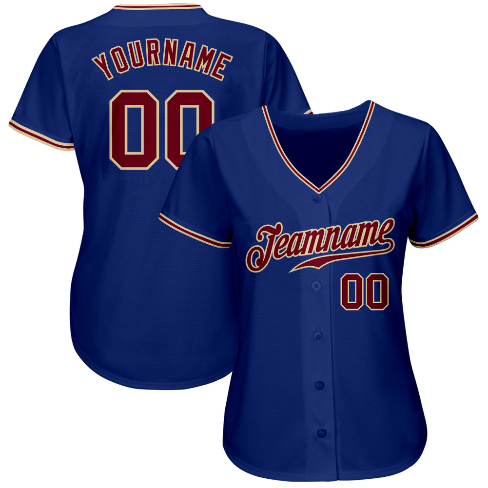 Custom Royal Crimson-City Cream Authentic Baseball Jersey view 2