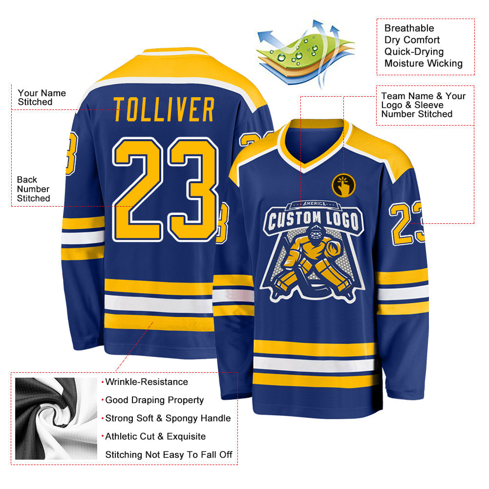 Custom Royal Gold-White Hockey Jersey view 3