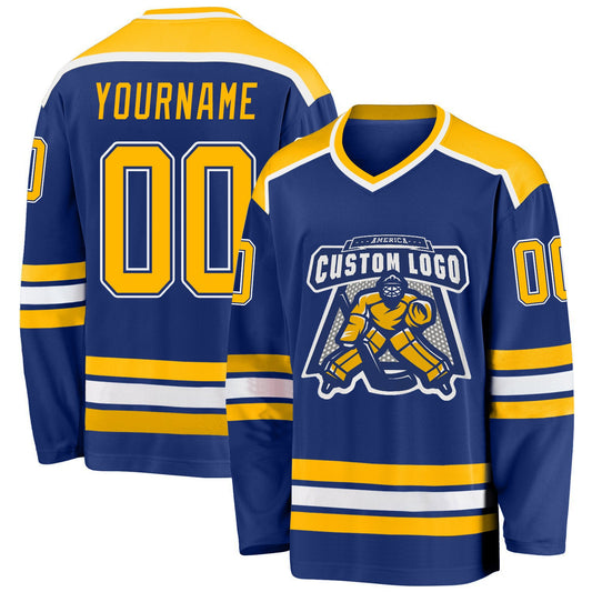 Custom Royal Gold-White Hockey Jersey - Main View