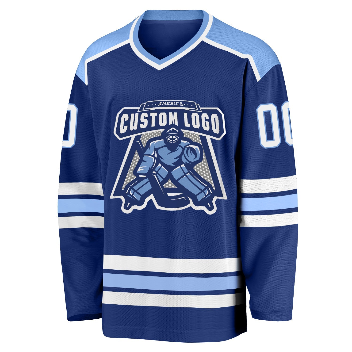 Custom Royal White-Light Blue Hockey Jersey view 2