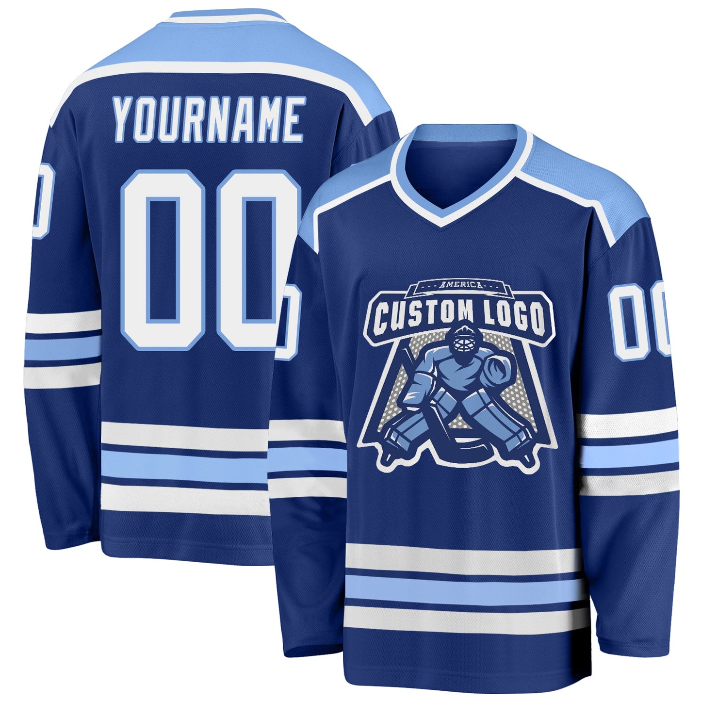 Custom Royal White-Light Blue Hockey Jersey - Main View