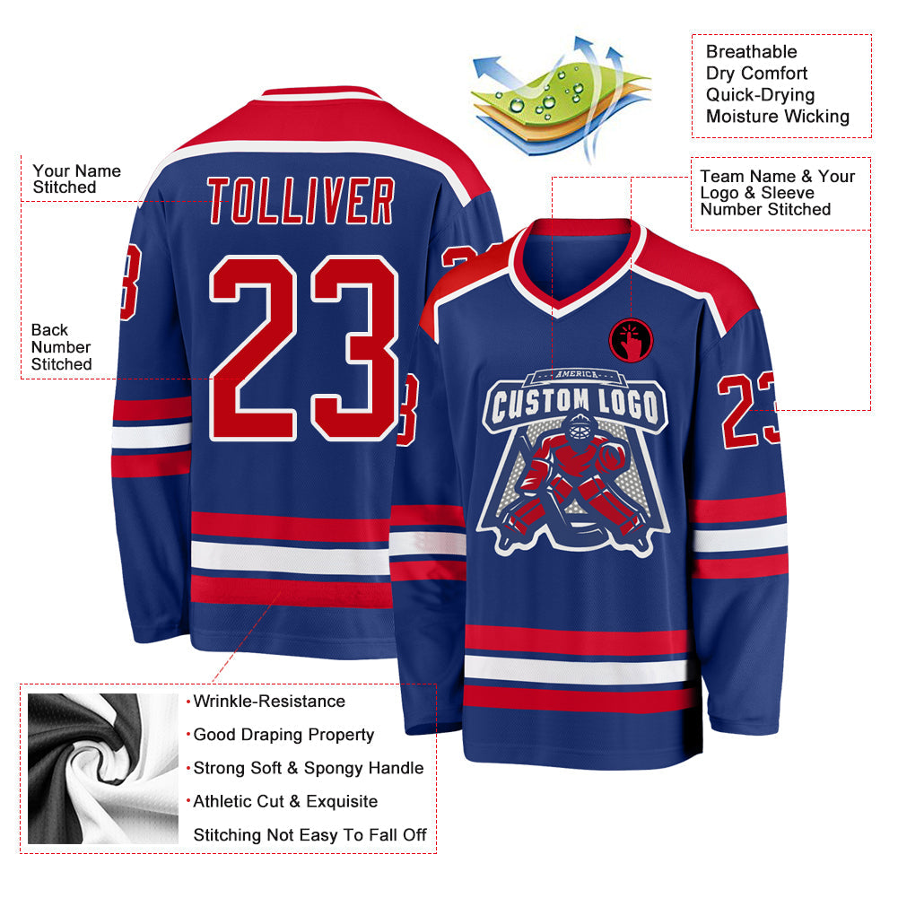 Custom Royal Red-White Hockey Jersey view 3