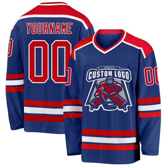 Custom Royal Red-White Hockey Jersey - Main View