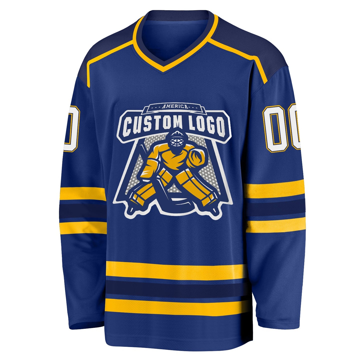 Custom Royal White Navy-Gold Hockey Jersey view 2