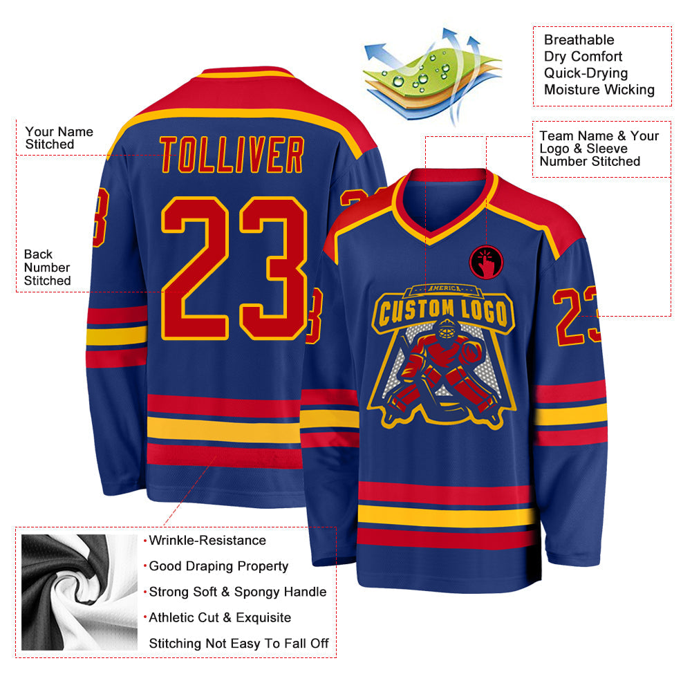 Custom Royal Red-Gold Hockey Jersey view 3
