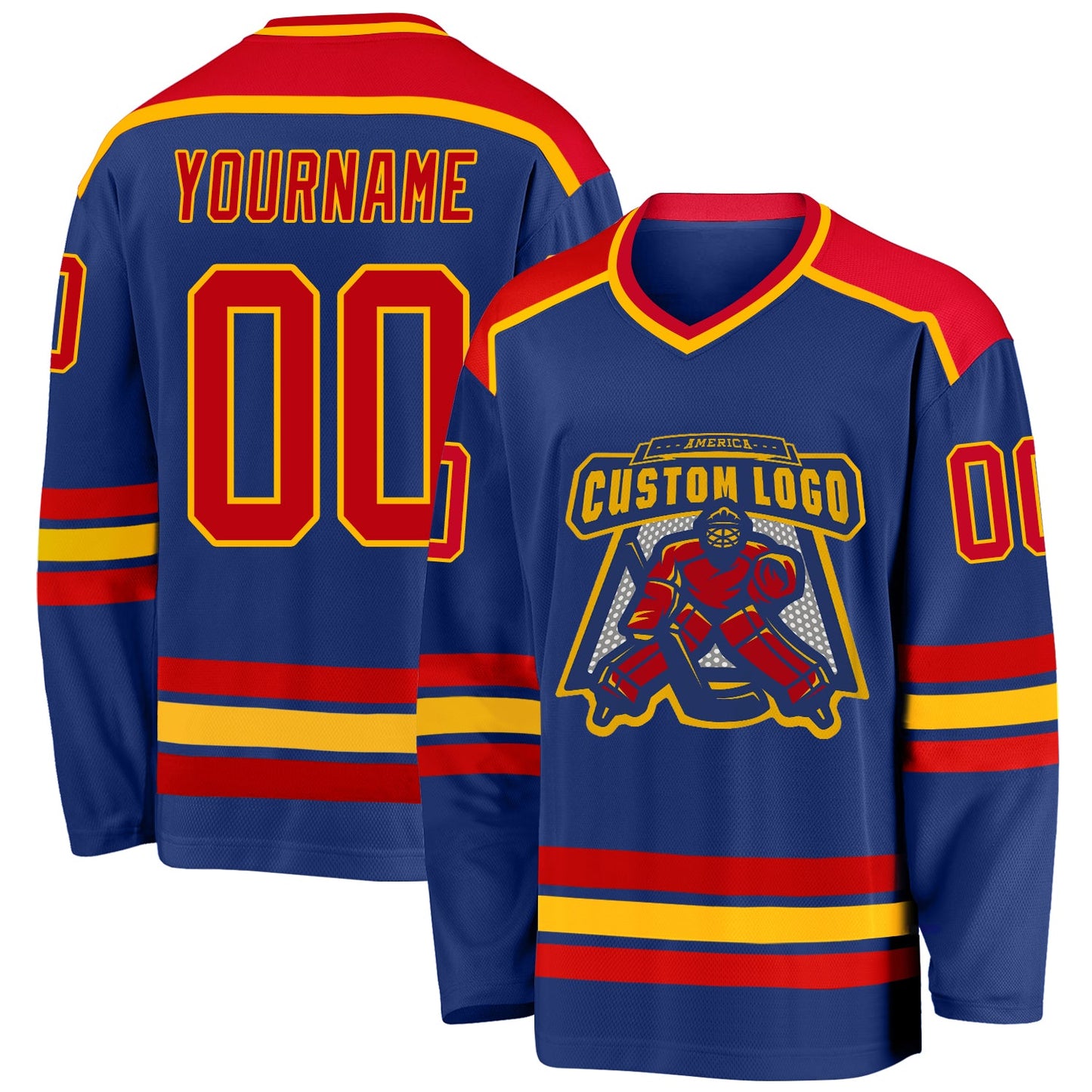 Custom Royal Red-Gold Hockey Jersey - Main View