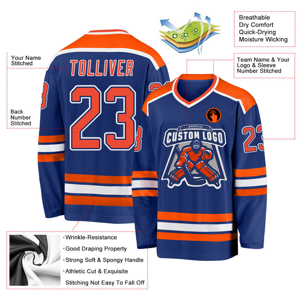 Custom Royal Orange-White Hockey Jersey view 3
