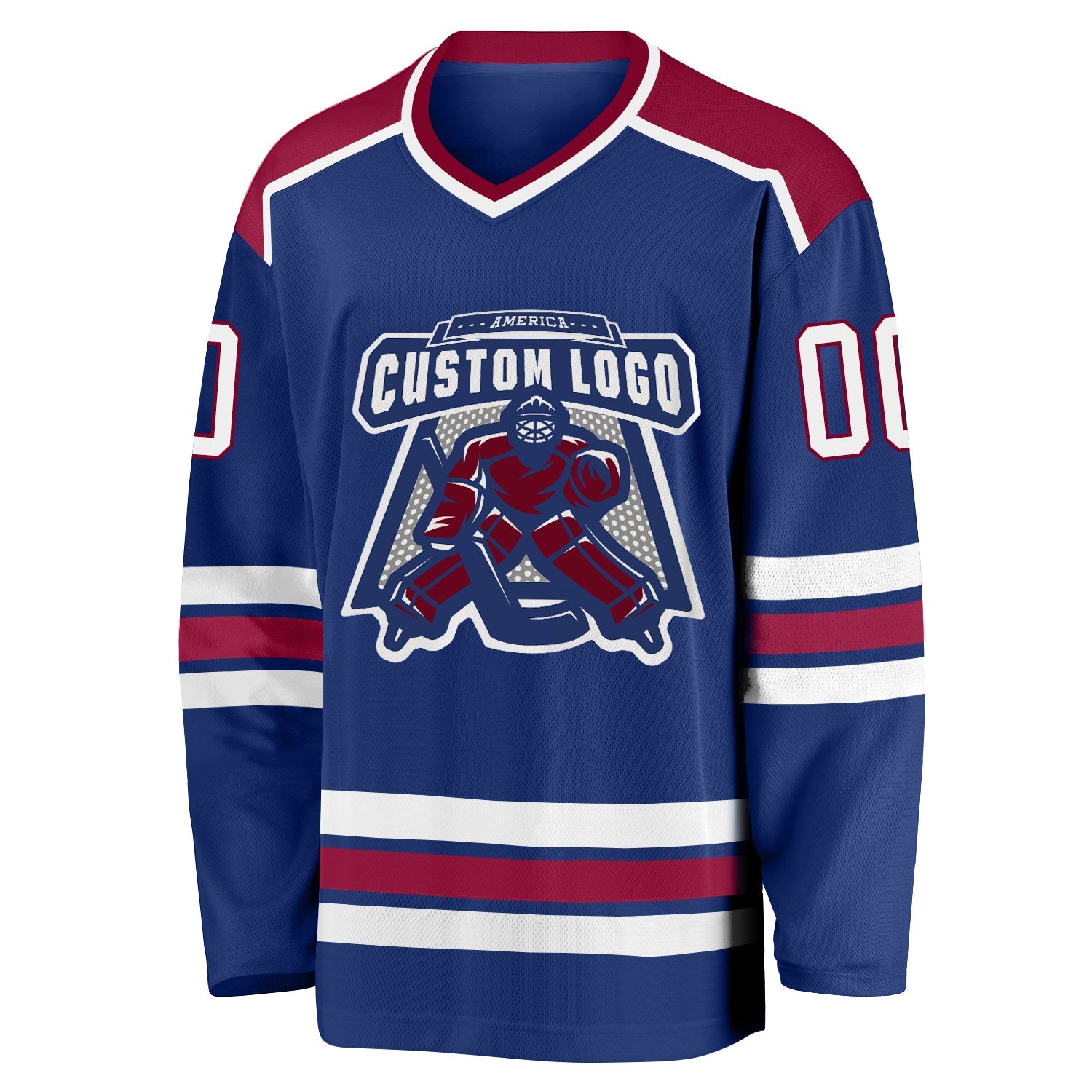 Custom Royal White-Maroon Hockey Jersey view 2