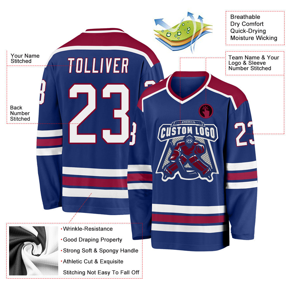 Custom Royal White-Maroon Hockey Jersey view 3
