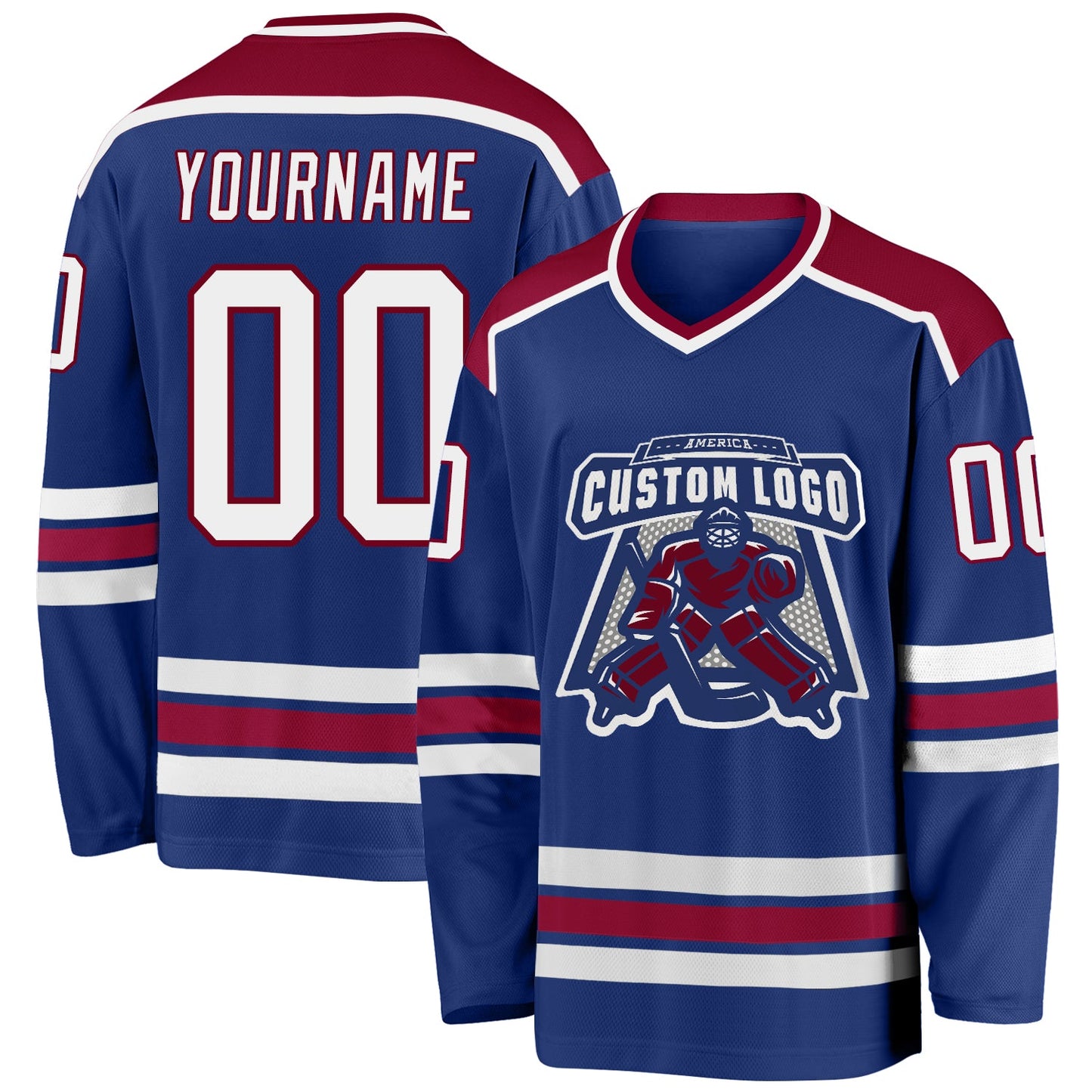 Custom Royal White-Maroon Hockey Jersey - Main View