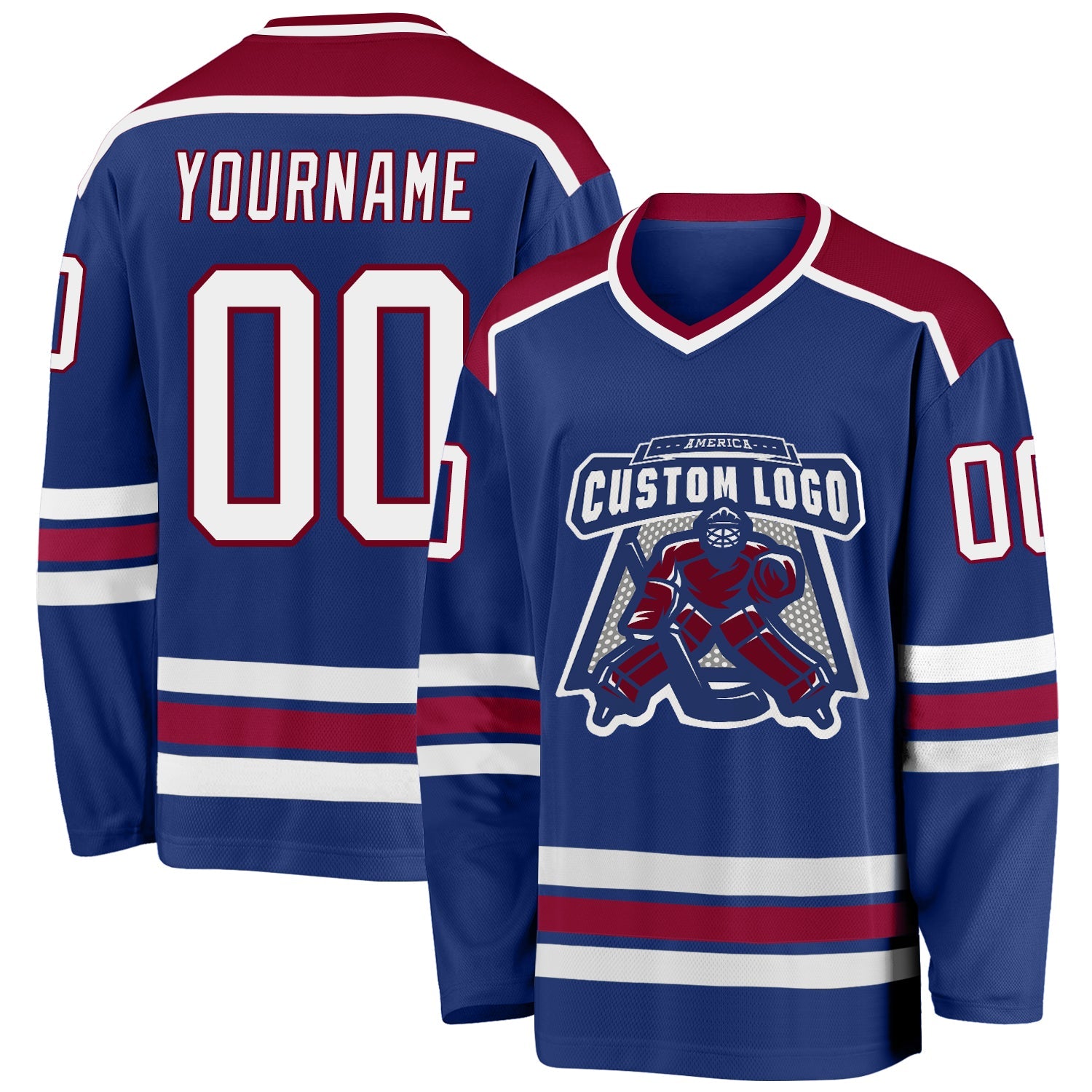 Custom Royal White-Maroon Hockey Jersey - Main View