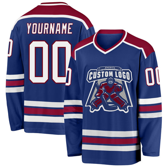 Custom Royal White-Maroon Hockey Jersey - Main View