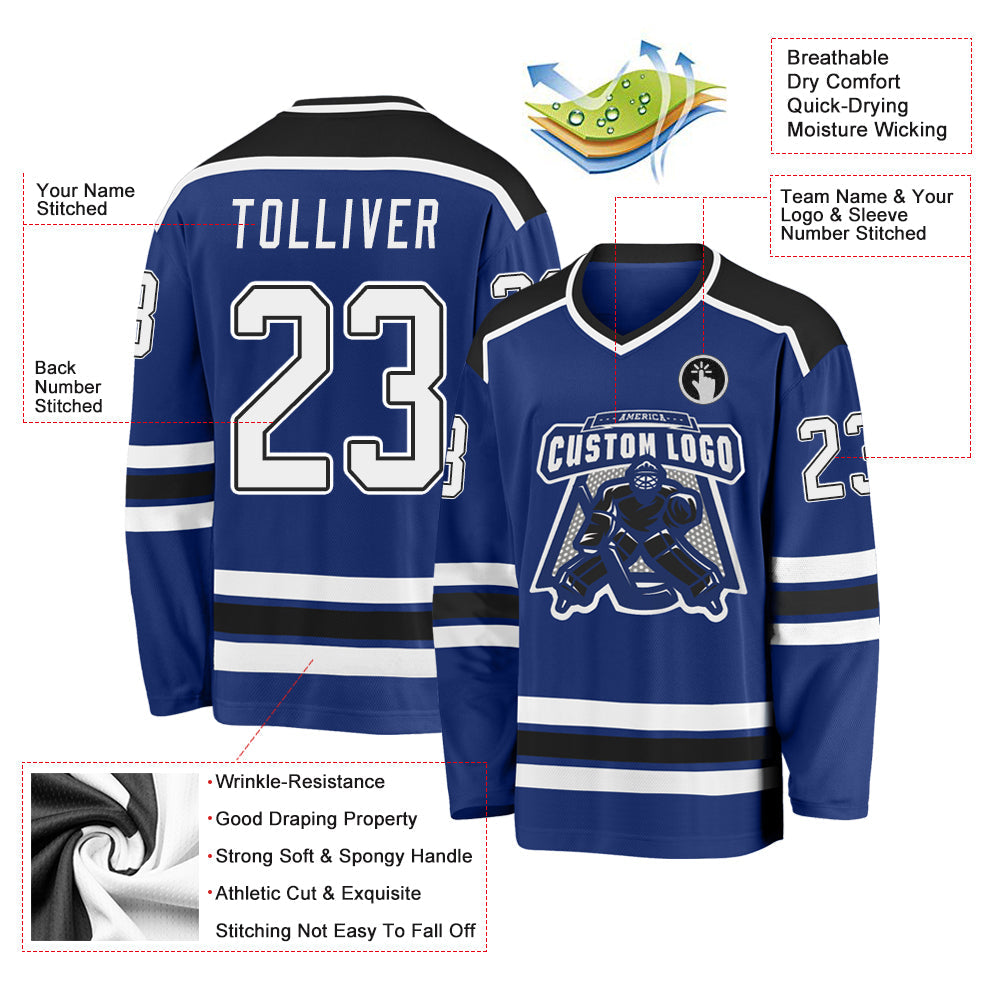 Custom Royal White-Black Hockey Jersey view 3