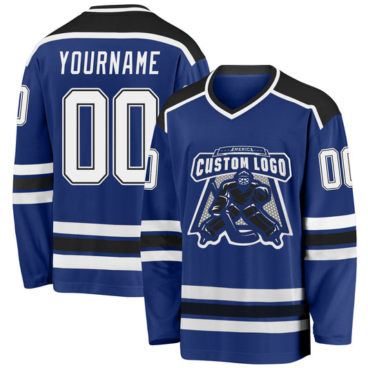 Custom Royal White-Black Hockey Jersey - Main View