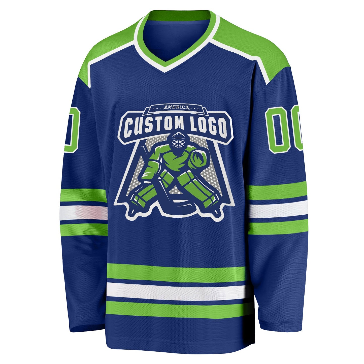 Custom Royal Neon Green-White Hockey Jersey view 2
