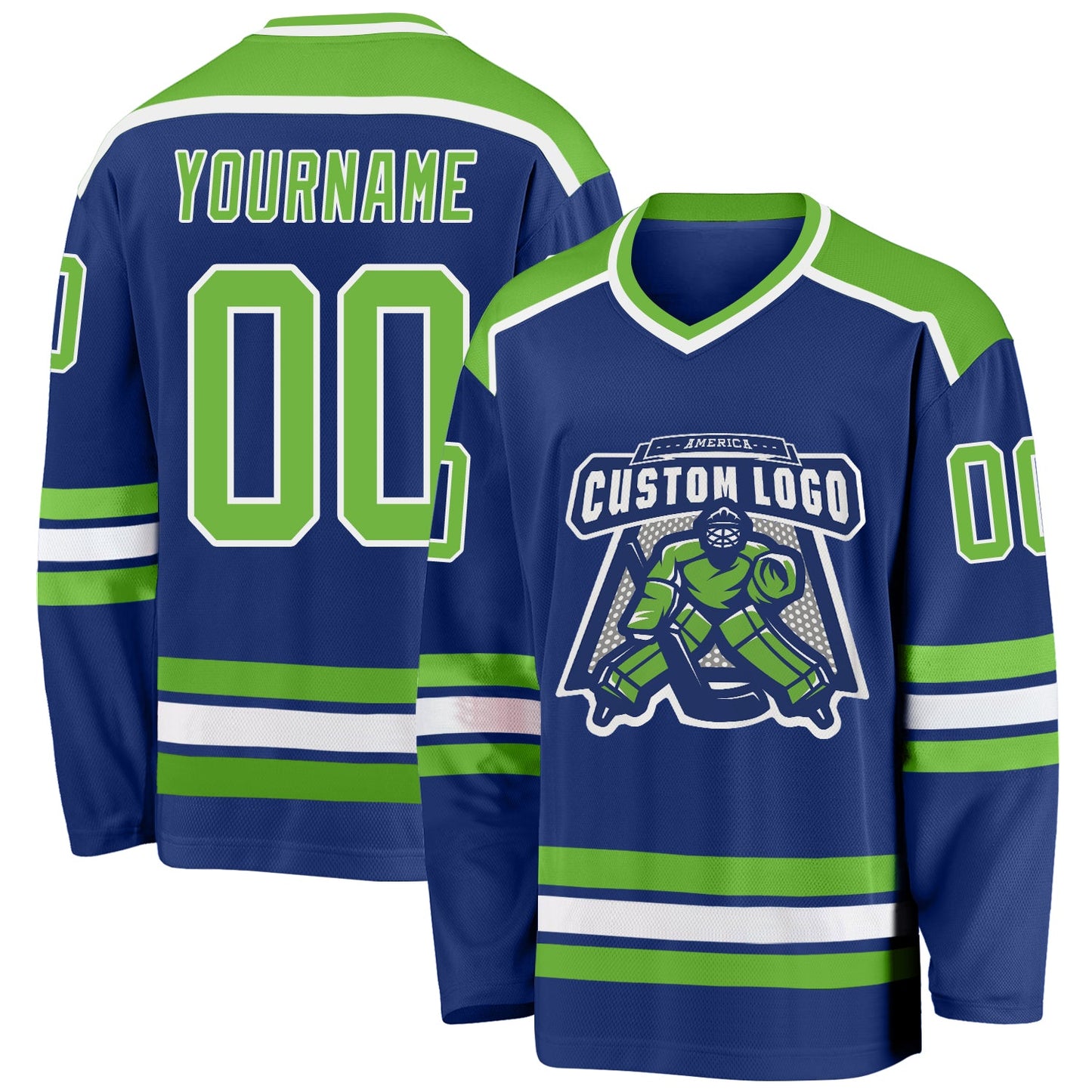 Custom Royal Neon Green-White Hockey Jersey - Main View