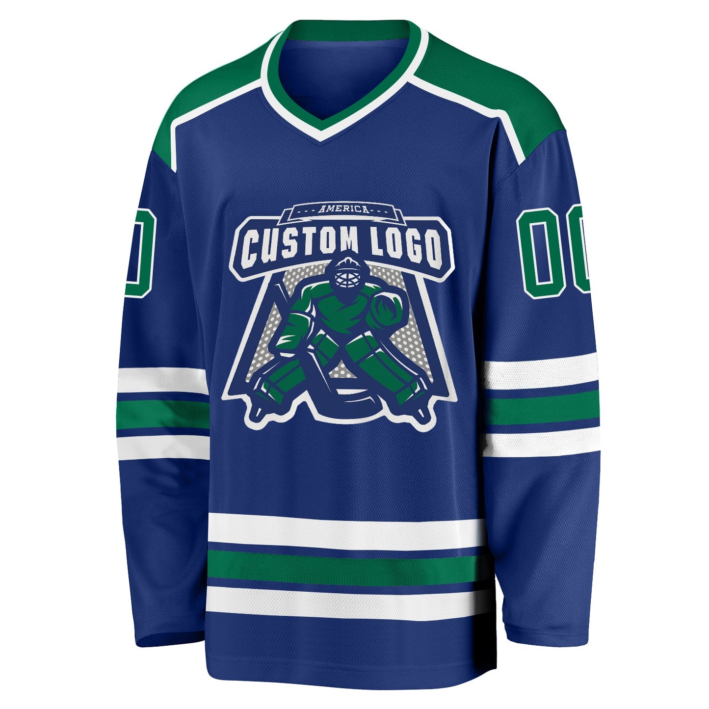 Custom Royal Kelly Green-White Hockey Jersey view 2