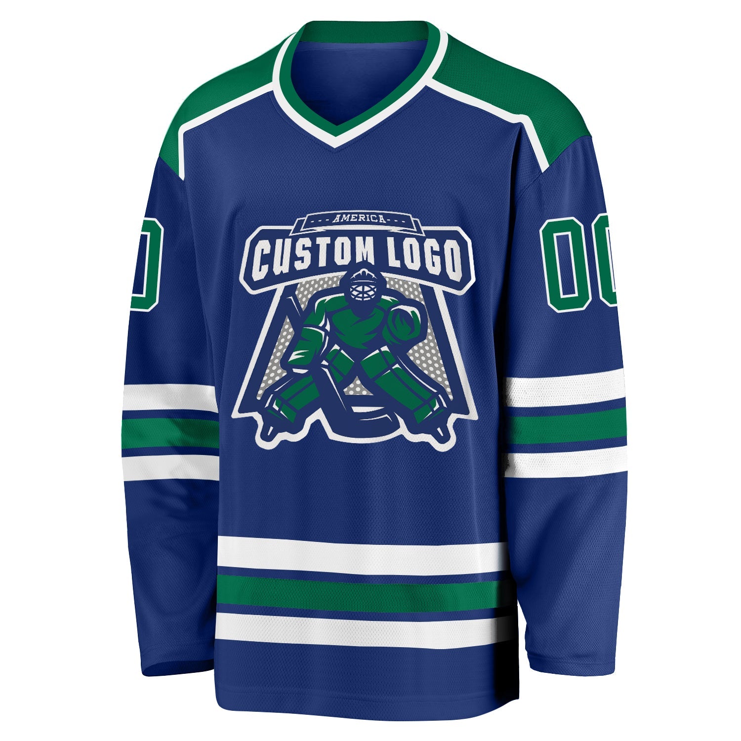 Custom Royal Kelly Green-White Hockey Jersey view 2